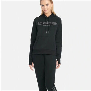 NWT bebe Sport Black Embroidered Logo Pullover Drawstring Hoodie Size Medium